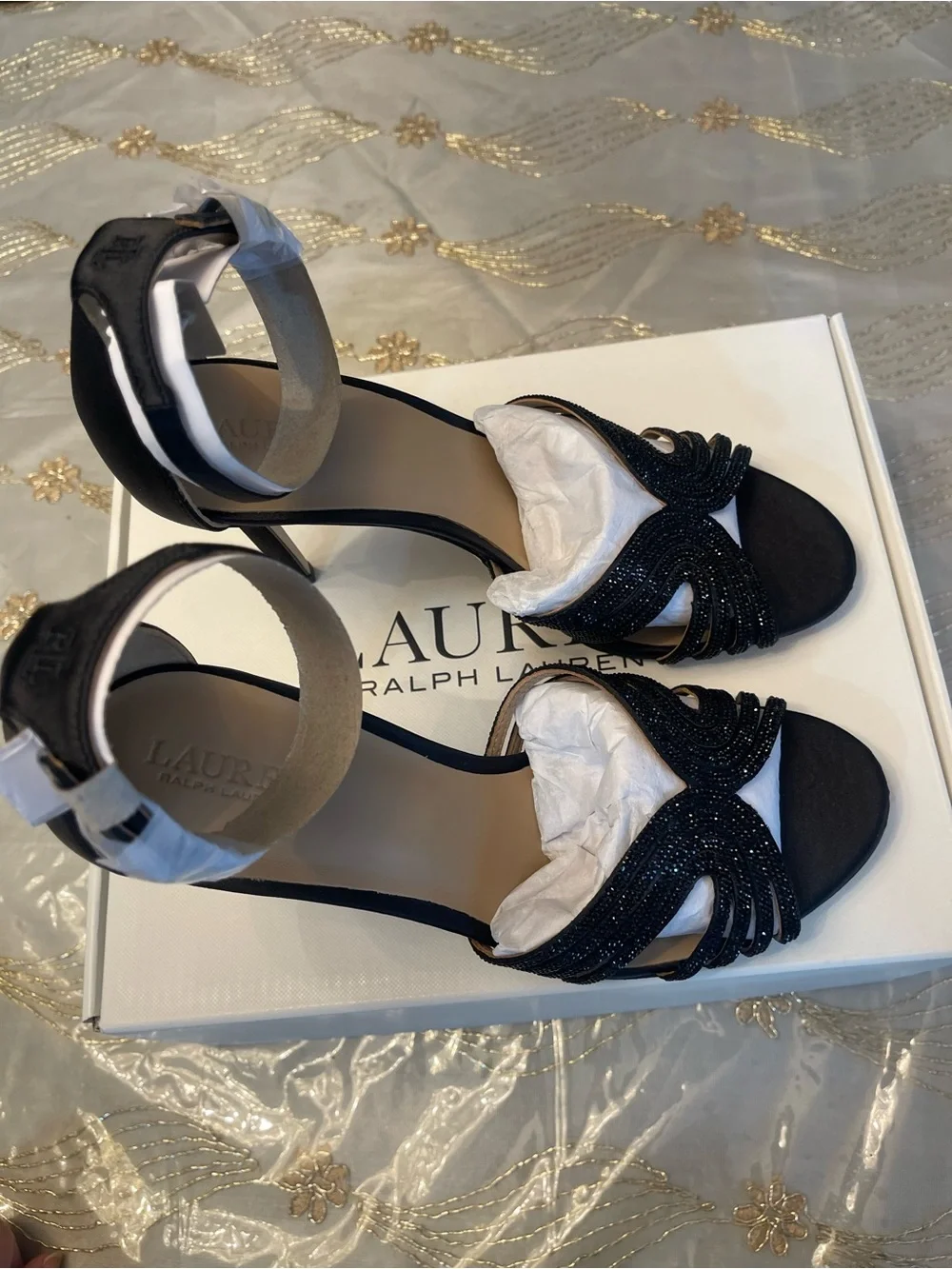 NWB Lauren Ralph Lauren women’s Allie embellished multistrap sandals black 8.5